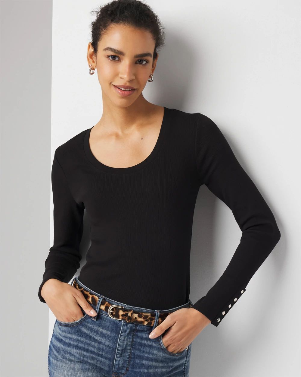 Long Sleeve Ribbed Tee | White House Black Market